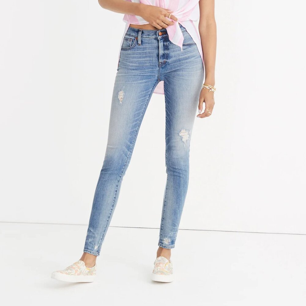 Share Madewell High Rise Skinny Jeans Womens Distressed Destructed-Hem